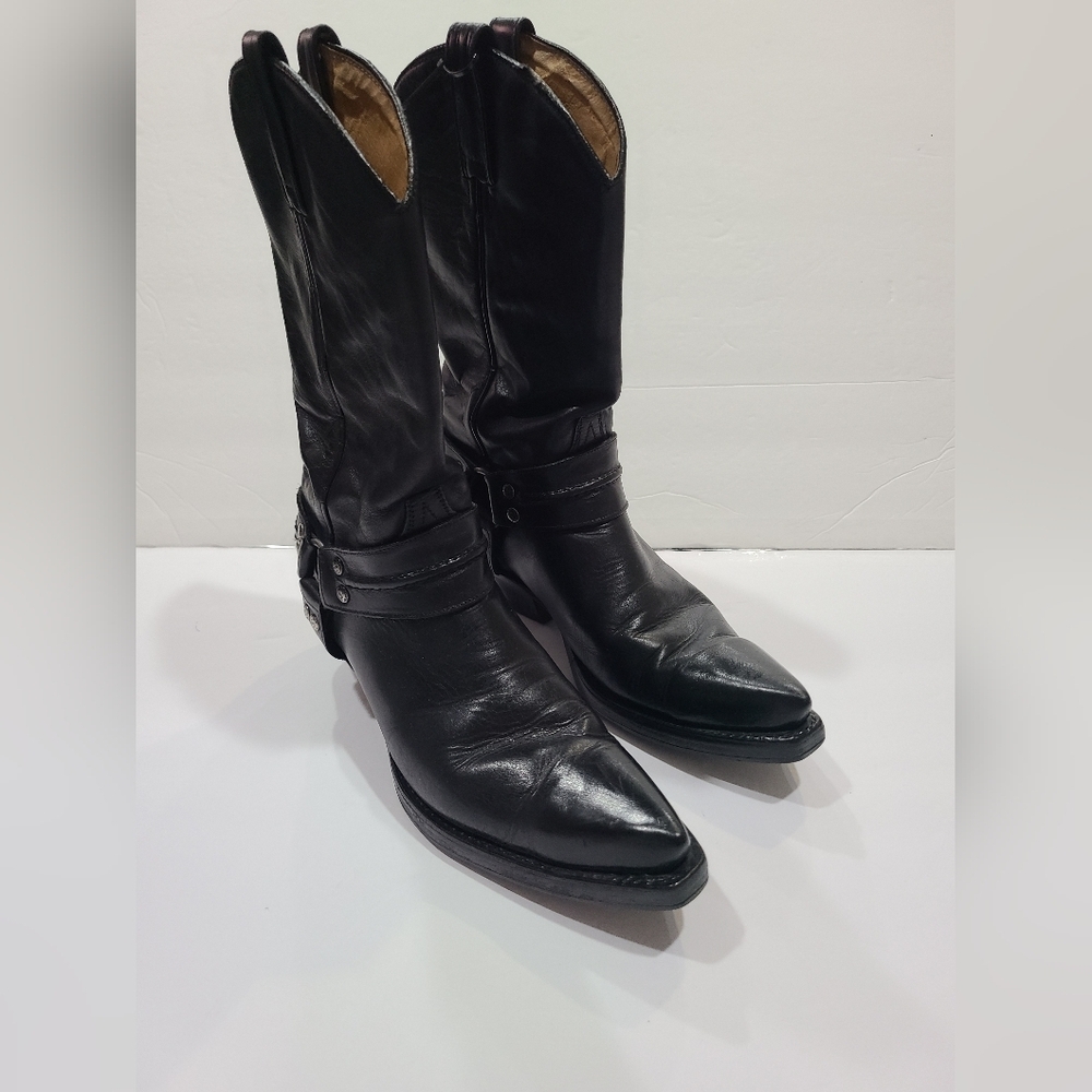 Sendra Black Leather Cowboy Biker Boots Sz.6.5 men's